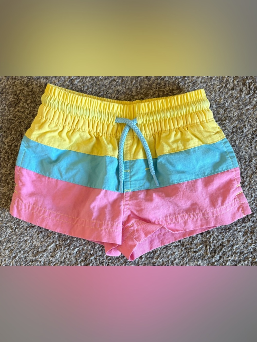 The Beaufort Bonnet Company Kids Colorblock Swim Trunks in Yellow, Aqua & Pink